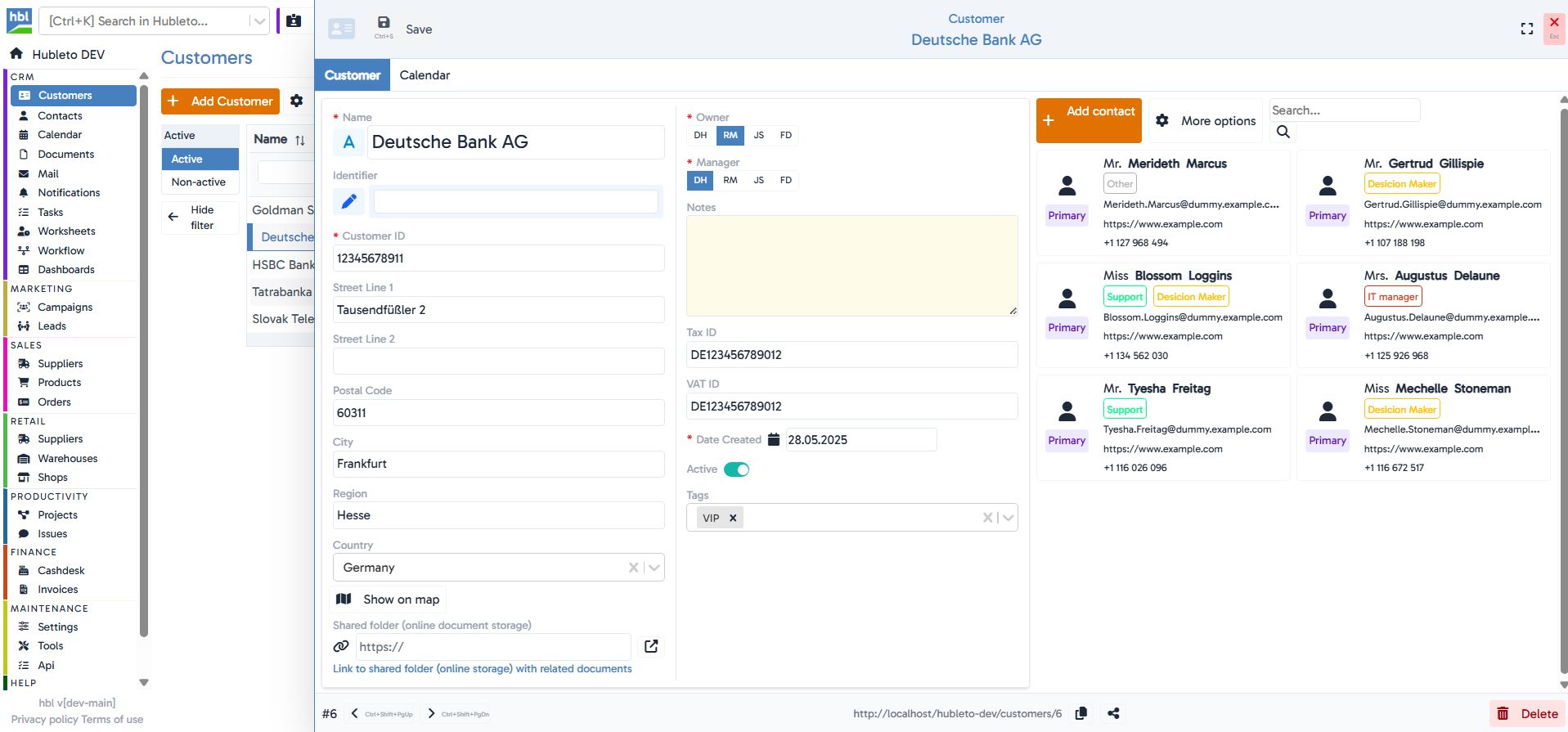 Contact management in Hubleto
