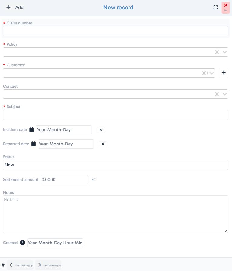 Adding new claim in Insurance app